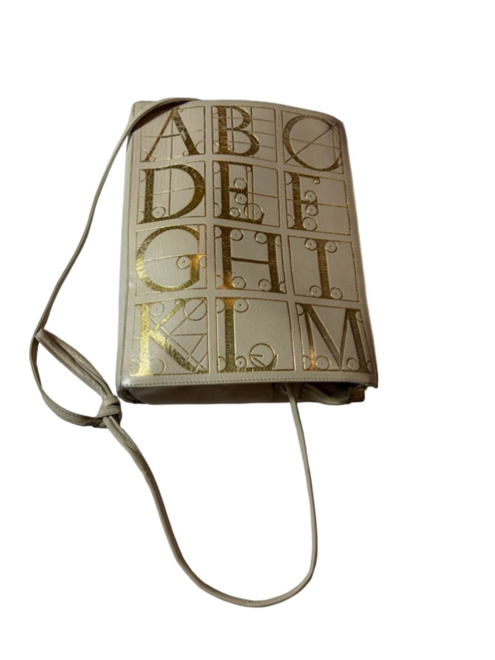 Rare Vintage 1980s Paloma Picasso Alphabet Leather Book Bag Gold Italy